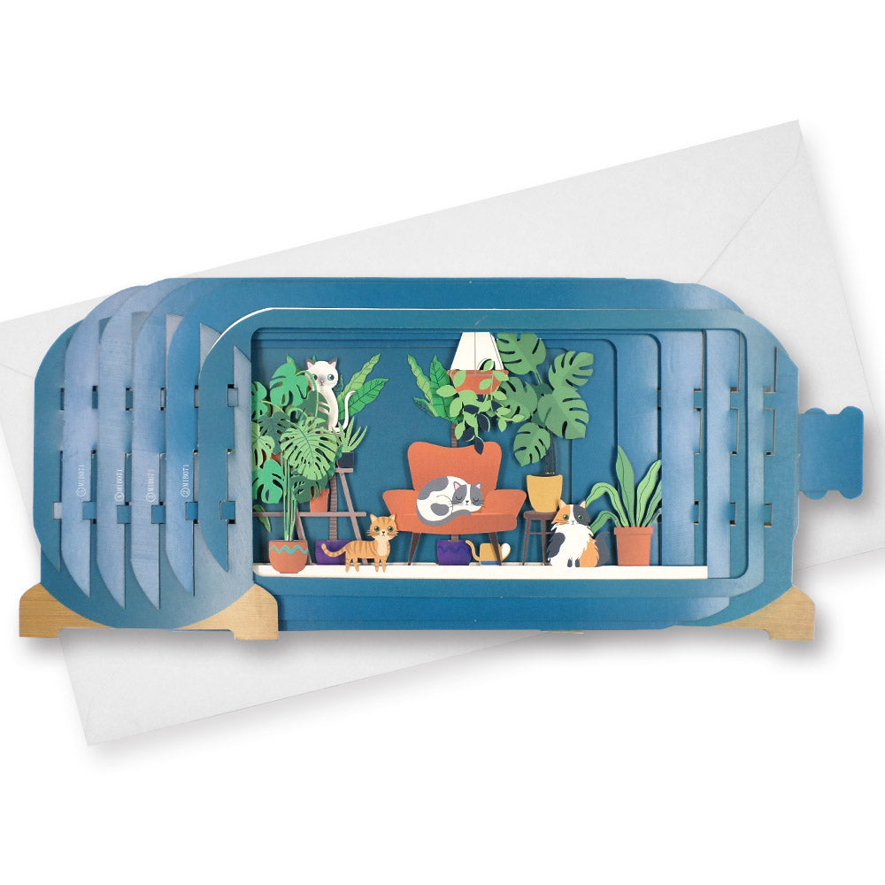 Message In A Bottle Cats At Home Pop Up Birthday Greeting Card