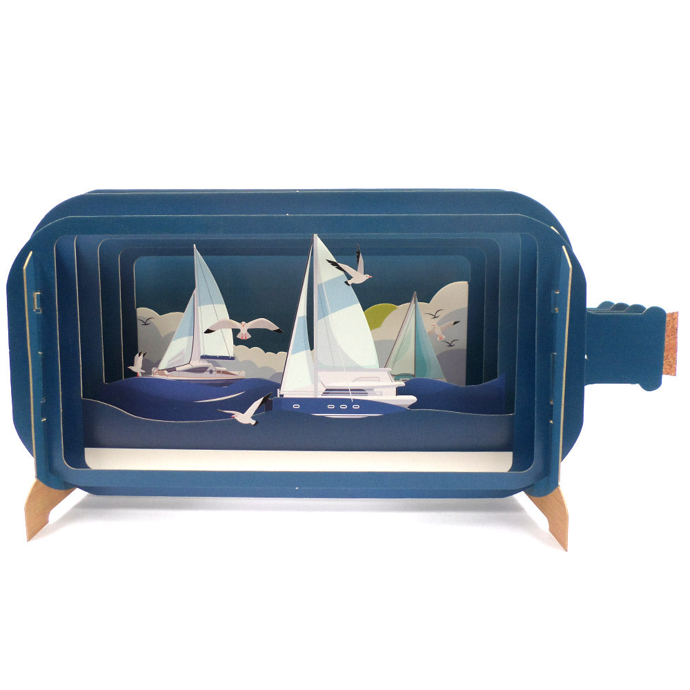 Message In A Bottle Yachts & Gulls Sailing Pop Up Birthday Greeting Card