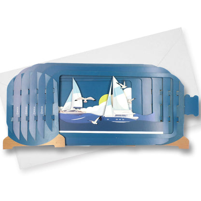 Message In A Bottle Yachts & Gulls Sailing Pop Up Birthday Greeting Card