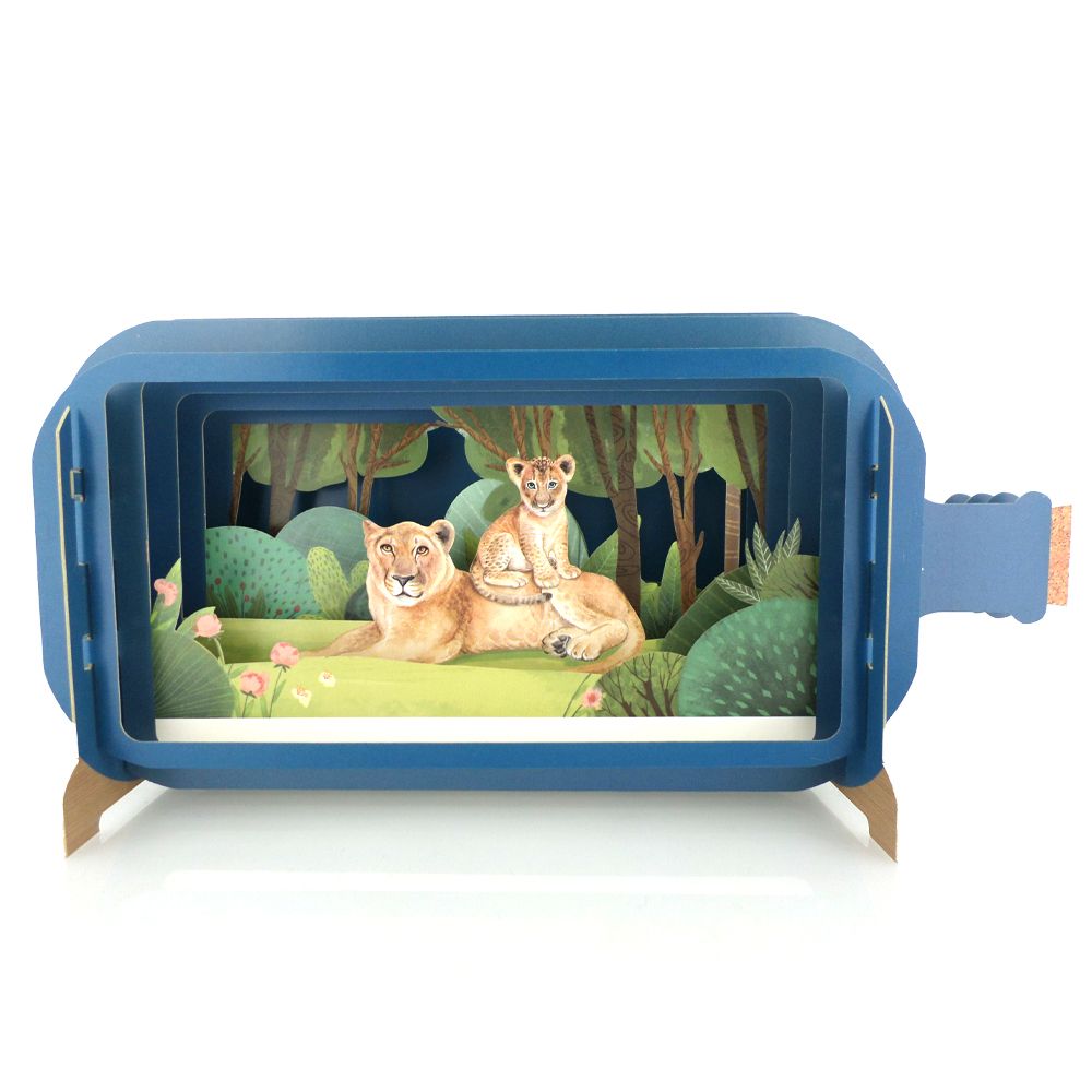 Message In A Bottle Lion & Cub Pop Up Any Occasion Greeting Card