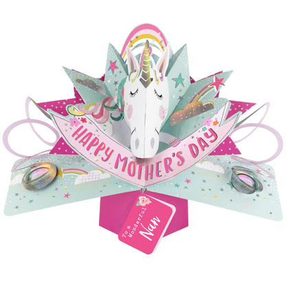 Happy Mother's Day To A Wonderful Nan Unicorn Pop Up Card