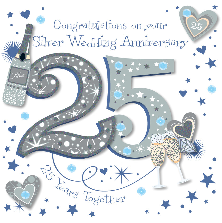 Silver 25th Embellished Anniversary Greeting Card