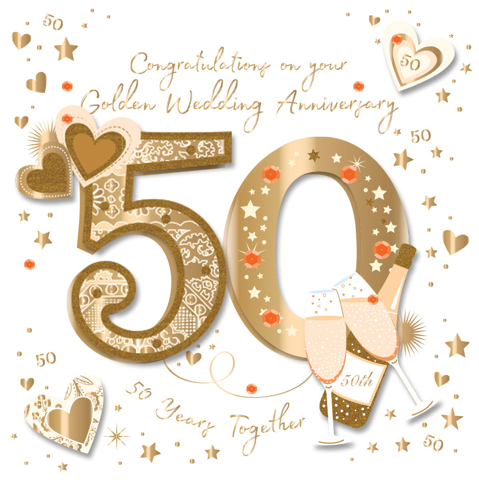 Golden 50th Embellished Anniversary Greeting Card