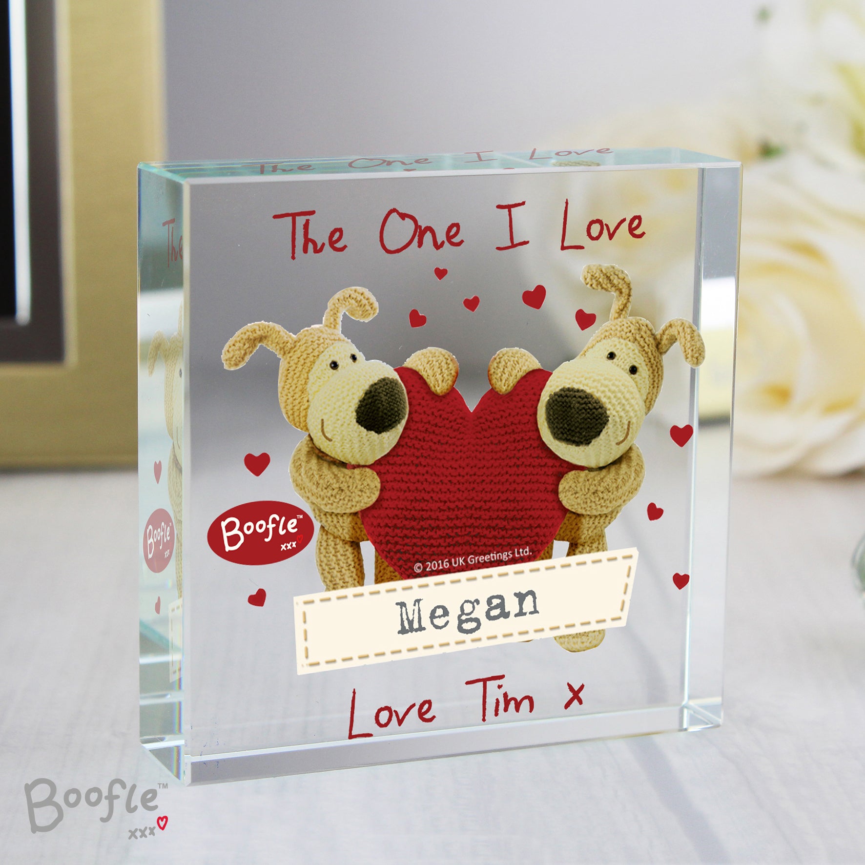 Personalised Boofle Shared Heart Large Crystal Token Personalise