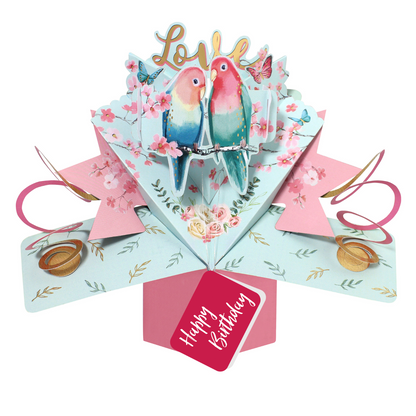 Love Birds Happy Birthday Pop Up Card