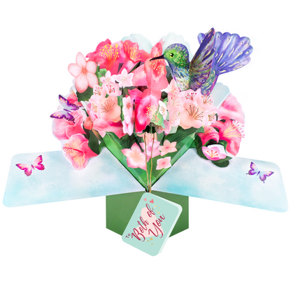 Pop Up Hummingbird & Flowers To Both Of You Card