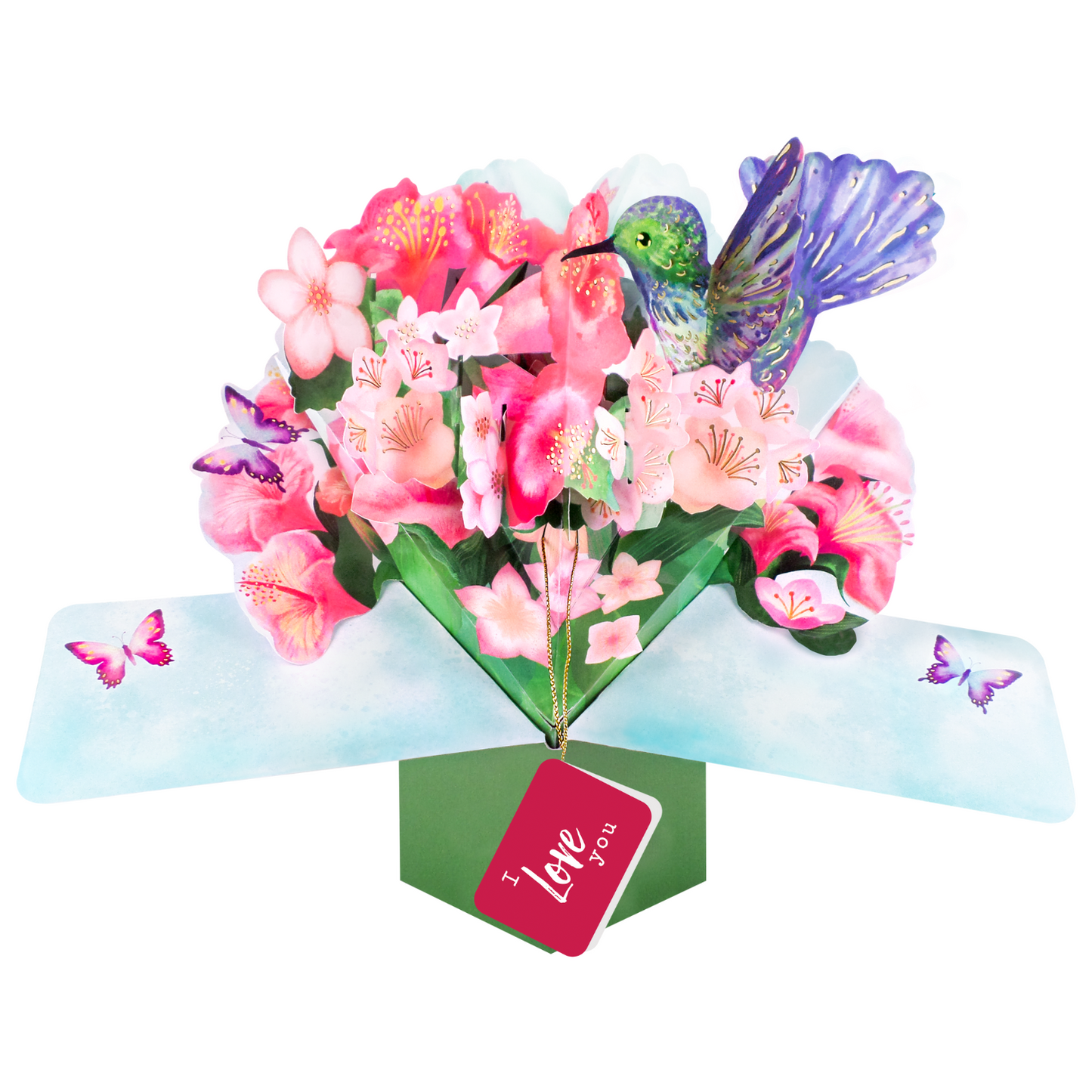 Pop Up Hummingbird & Flowers I Love You Card