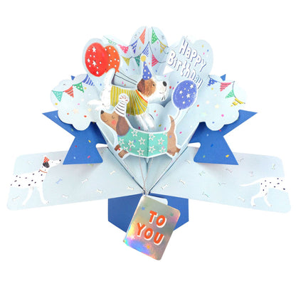 Pop Up Happy Birthday Greeting Card With Dogs & Balloons