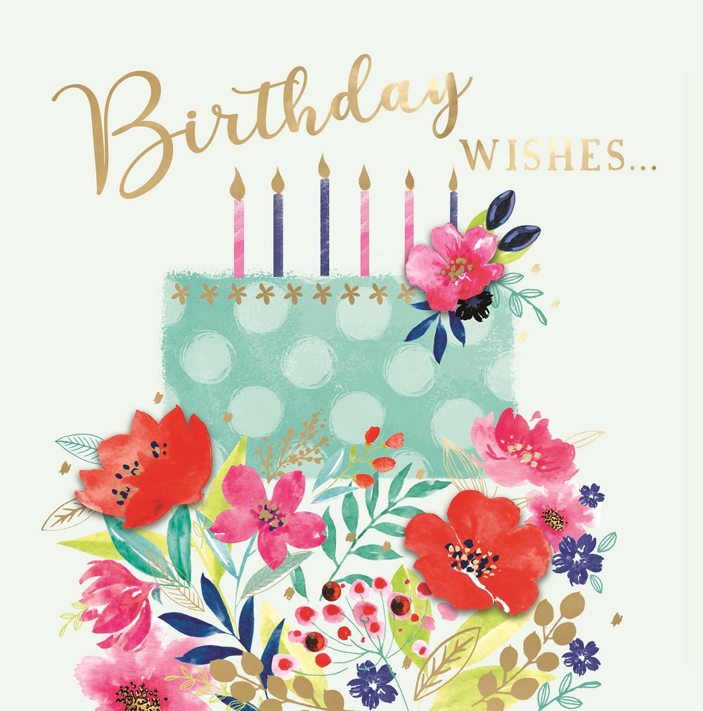 Birthday Wishes Cake & Candles Embellished Birthday Greeting Card
