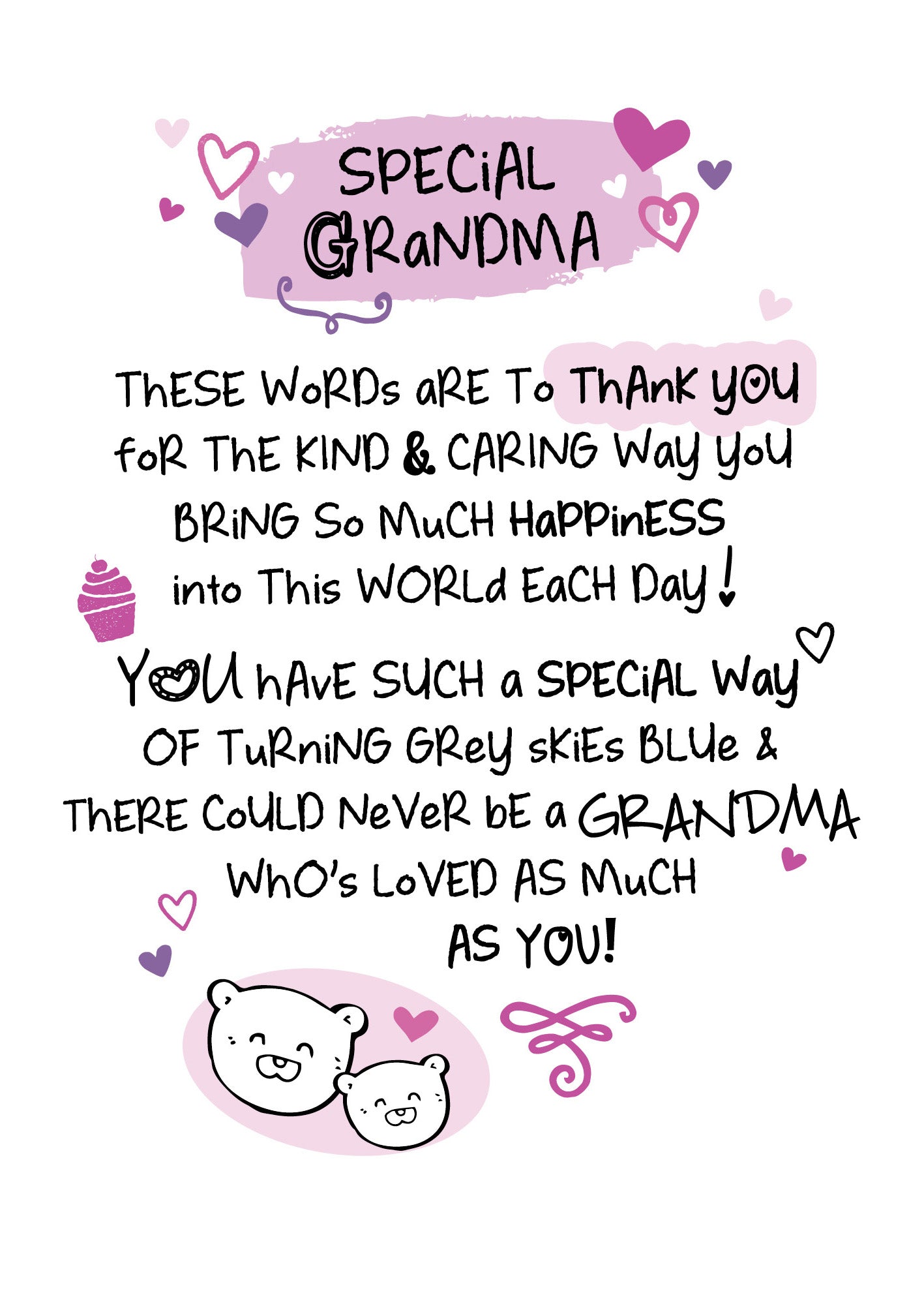 Special Grandma Inspired Words Greeting Card Blank Inside