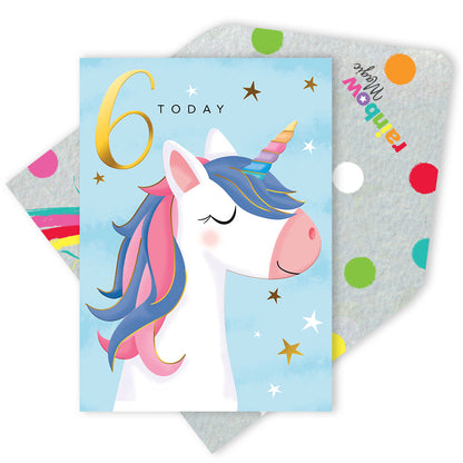 Girls 6 Today Unicorn Gold Foiled 6th Birthday Greeting Card