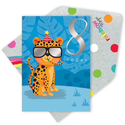 8 Today Cool Cheetah Silver Foiled 8th Birthday Greeting Card