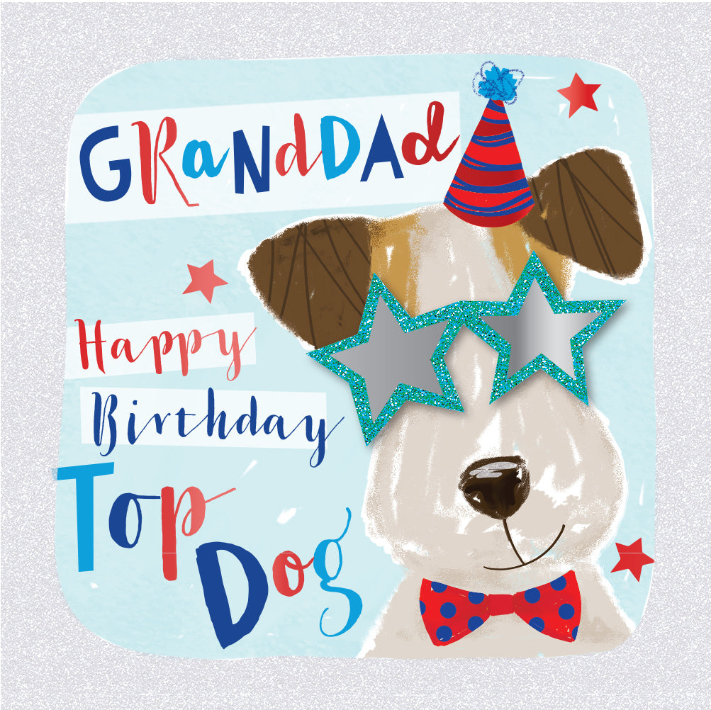 Top Dog Grandad Embellished Birthday Greeting Card