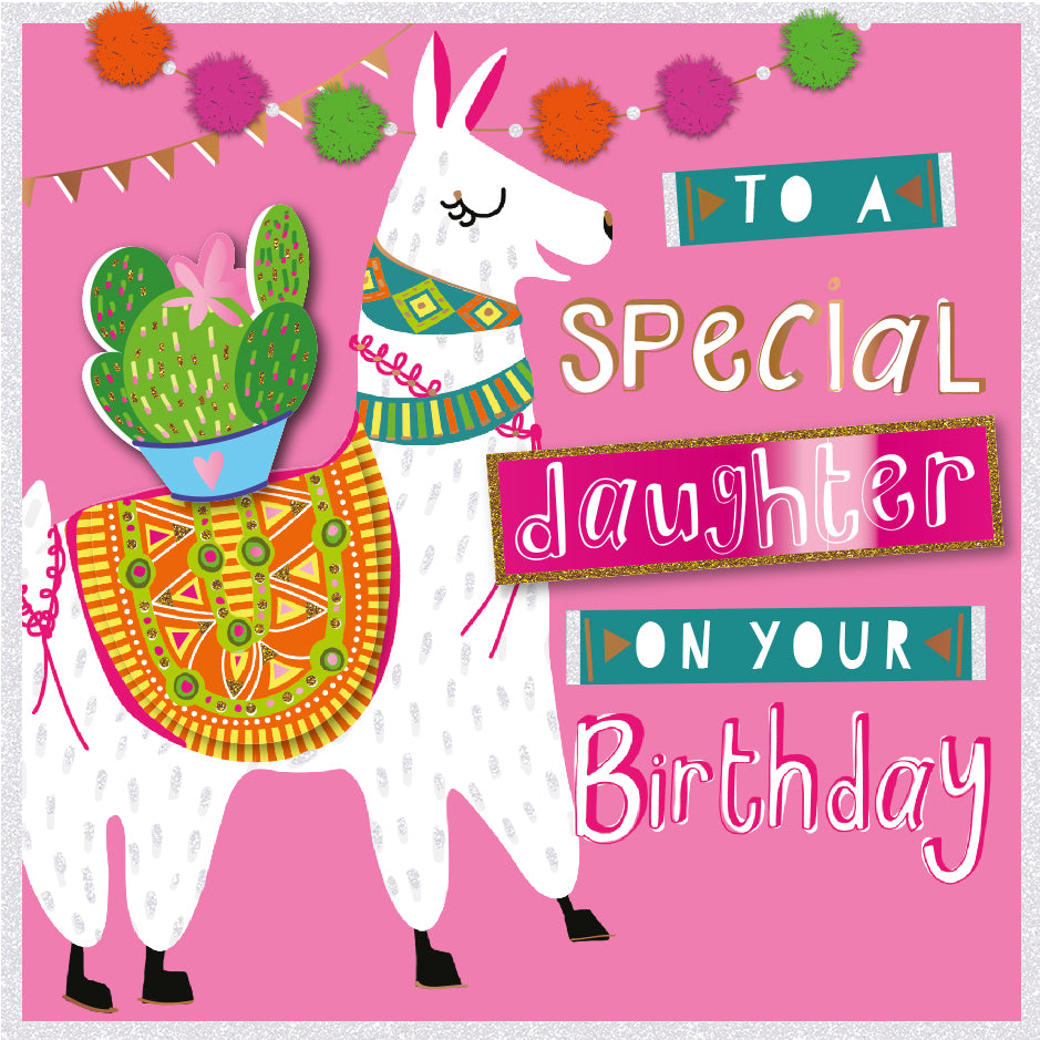 Llama Special Daughter Embellished Birthday Greeting Card