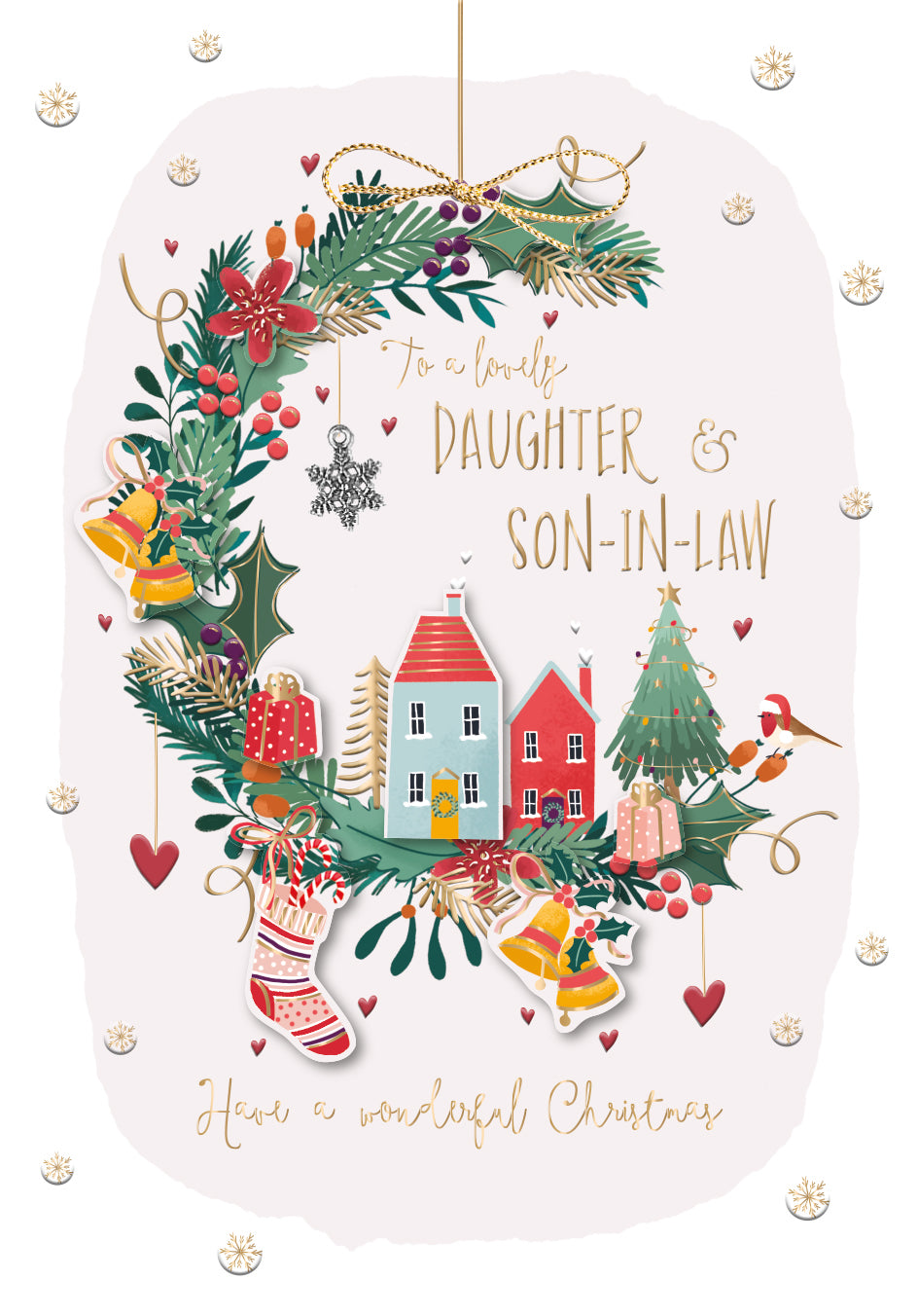 Lovely Daughter & Son-In-Law Festive Wreath Christmas Card