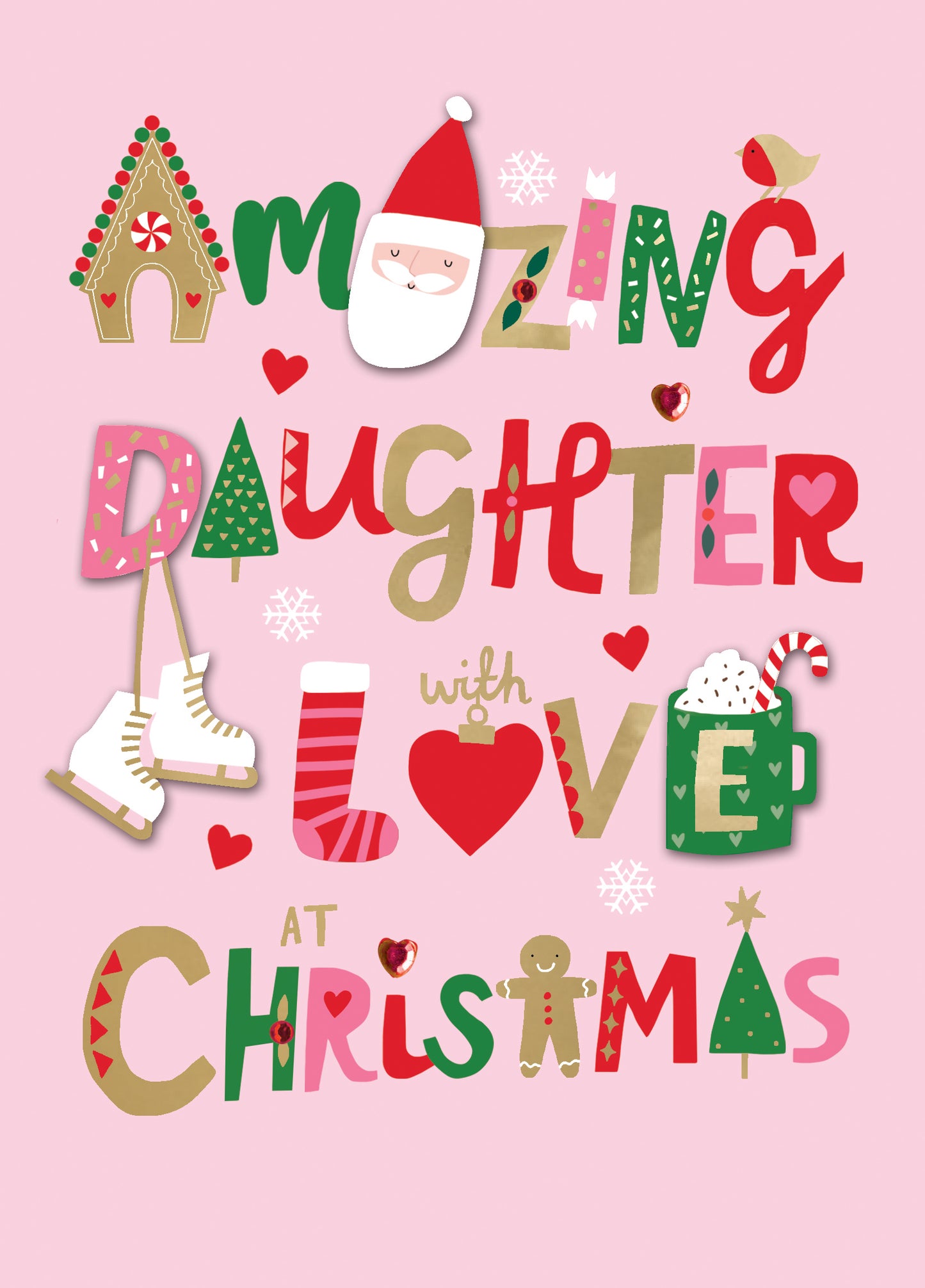 Amazing Daughter With Love Fun Hand-Finished Christmas Card