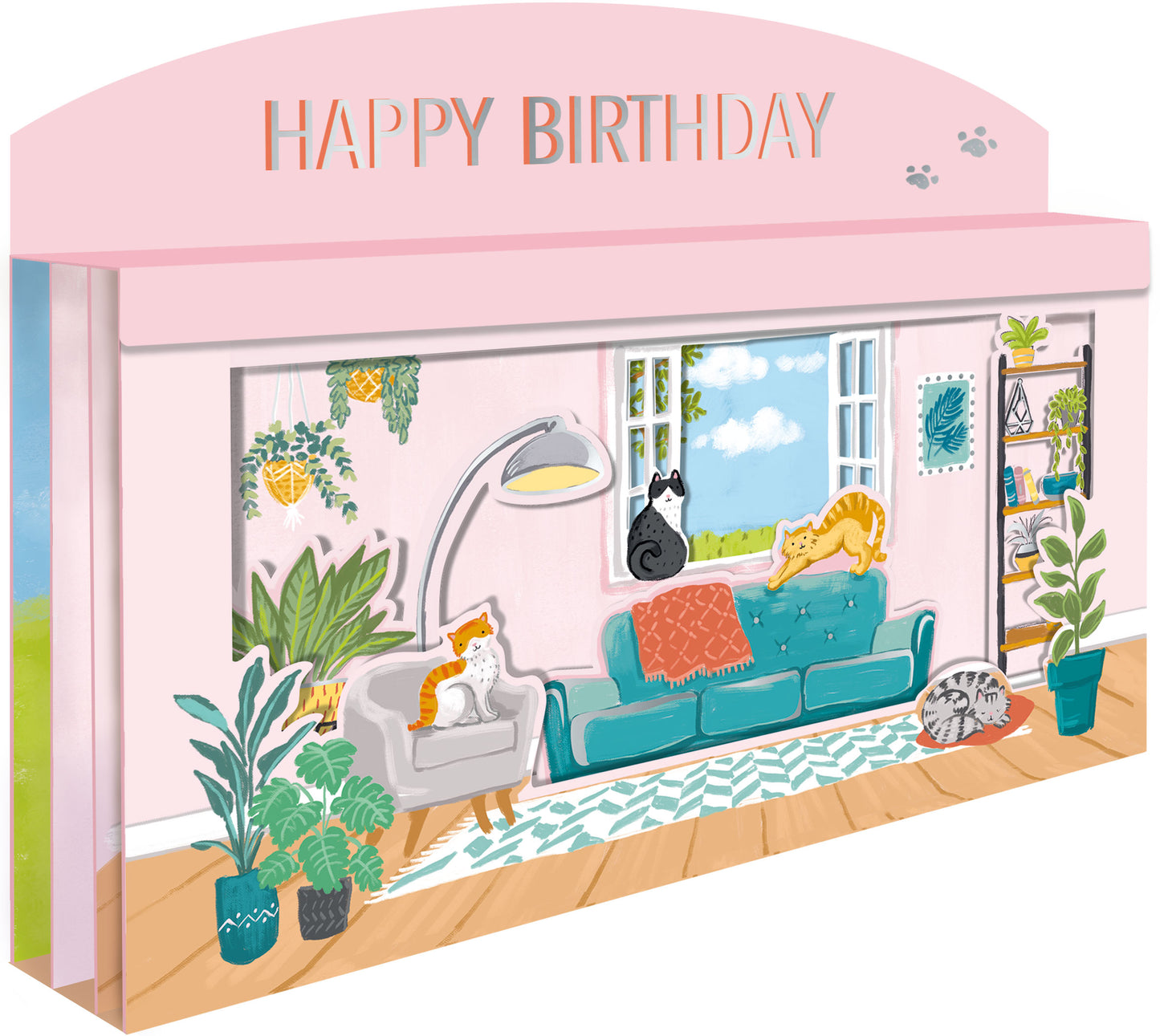 Spectacular 3D Happy Birthday Cats At Home Birthday Card