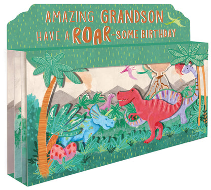 Spectacular 3D Roar-Some Dinosaur Scene Grandson Birthday Card