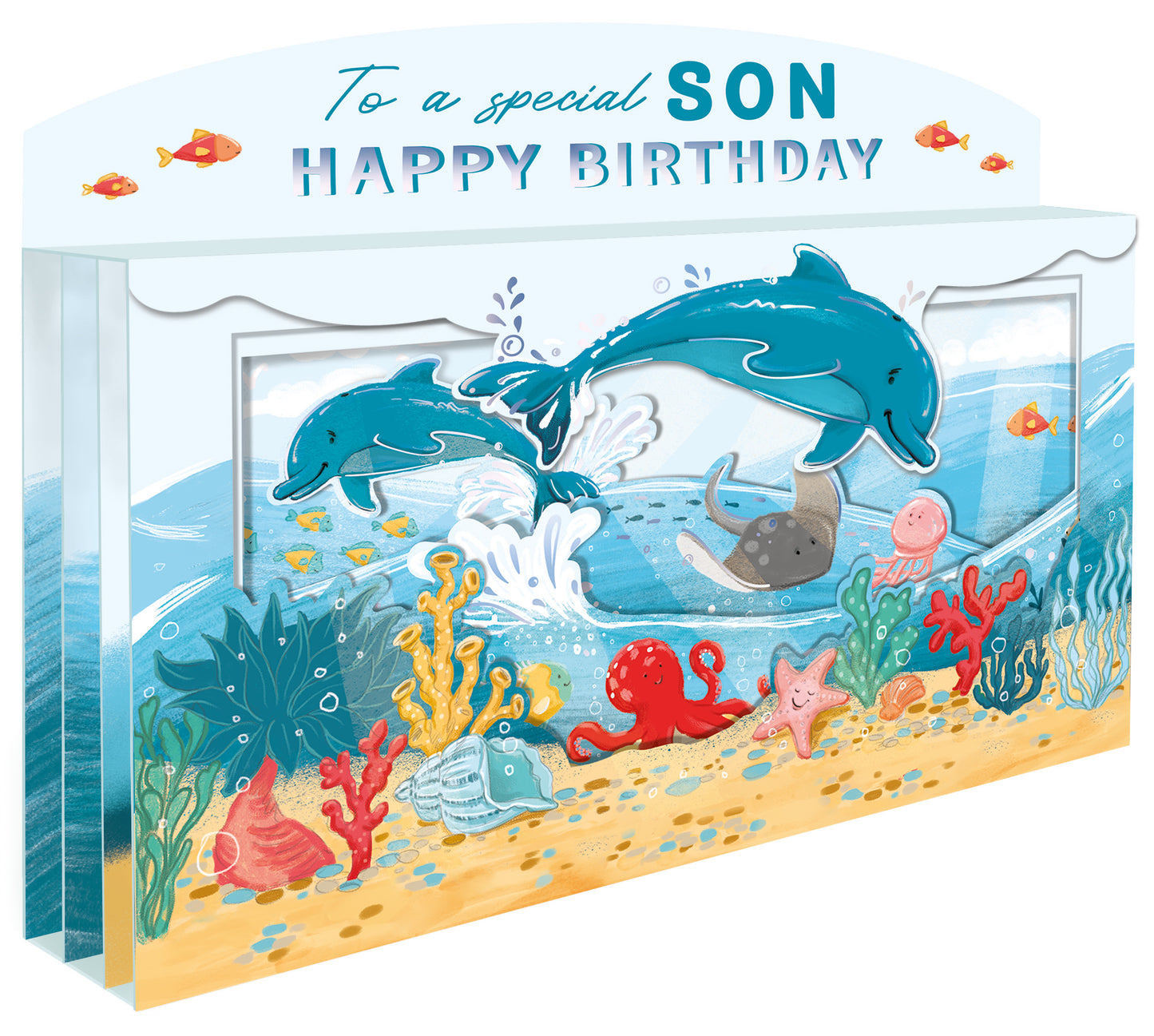 Spectacular 3D Dolphins Under The Sea Son Birthday Card