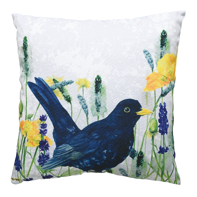 Tuppence A Bag Blackbird & Wildflowers Bird Cushion Gift