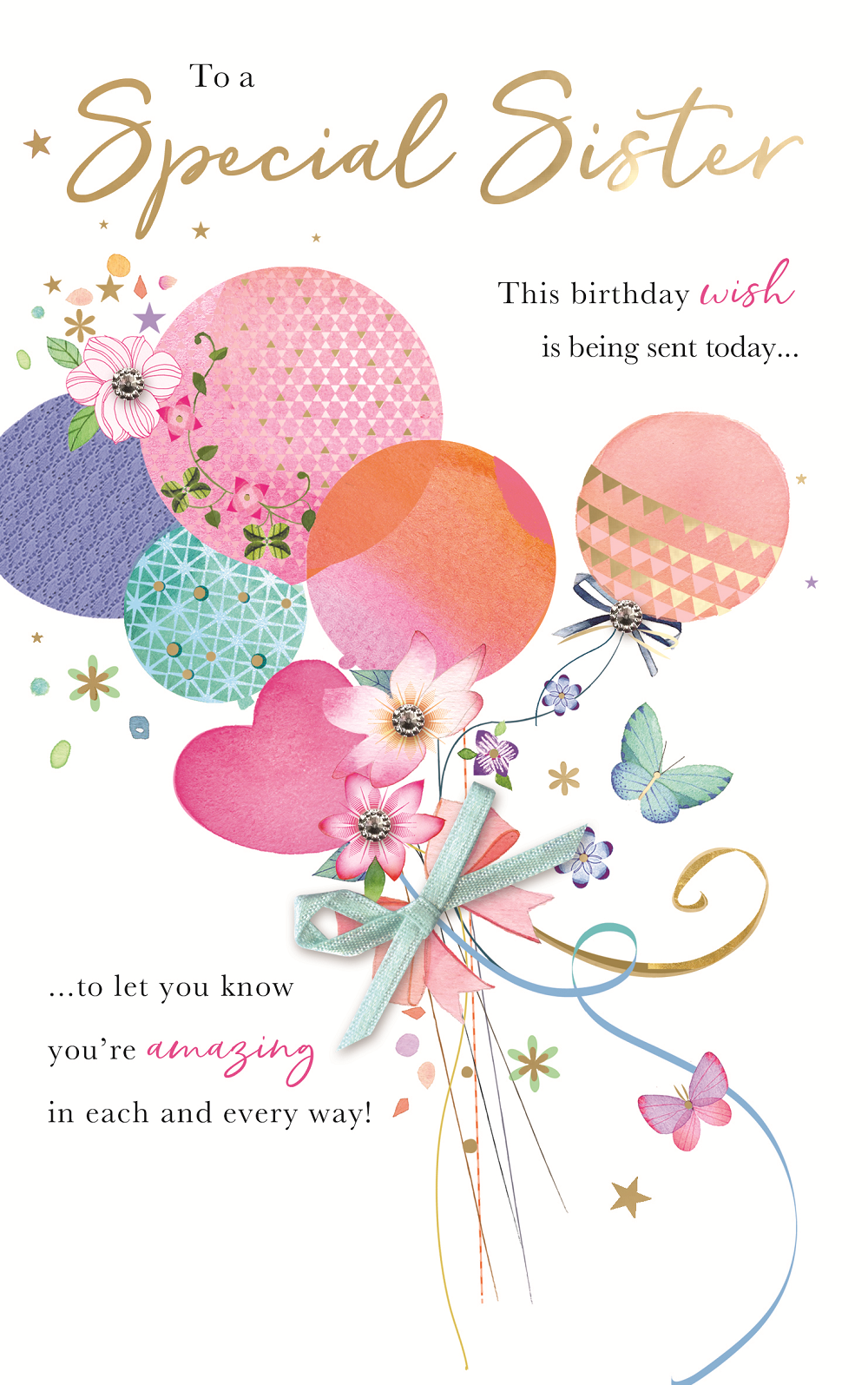 To A Special Sister Embellished Birthday Greeting Card