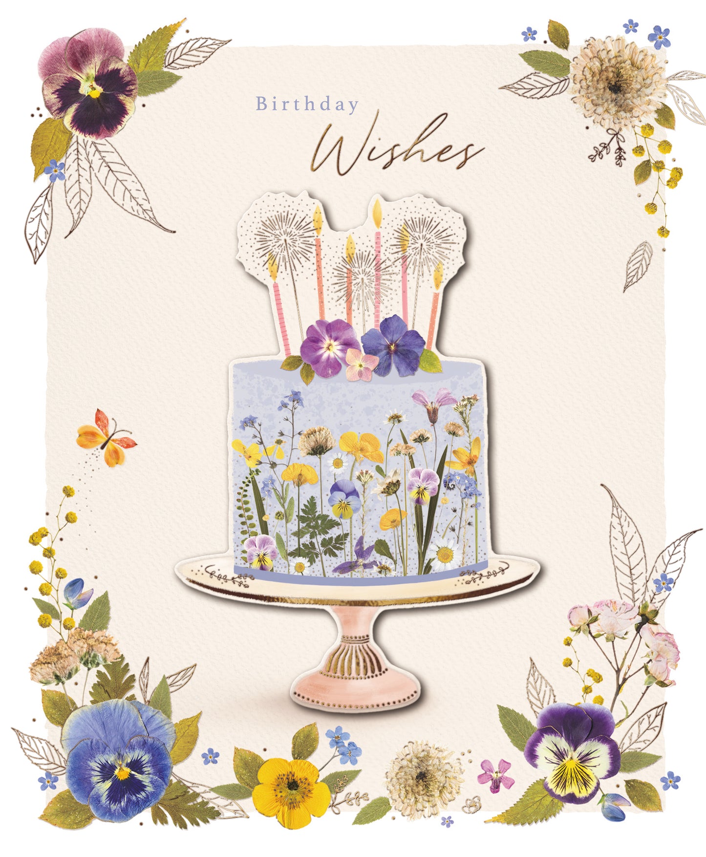 Birthday Wishes Wildflower Cake Embellished Birthday Greeting Card