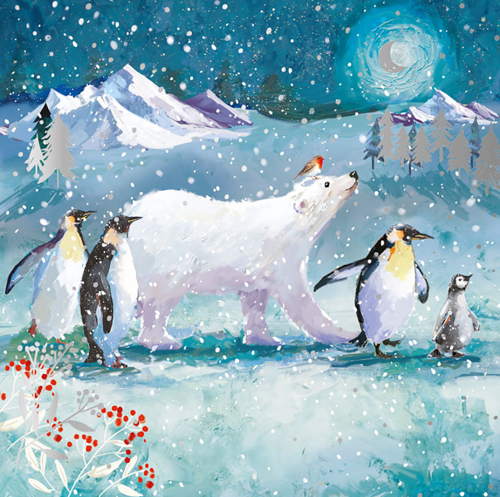 Box of 10 Arctic Animals Gold Foiled Christmas Cards