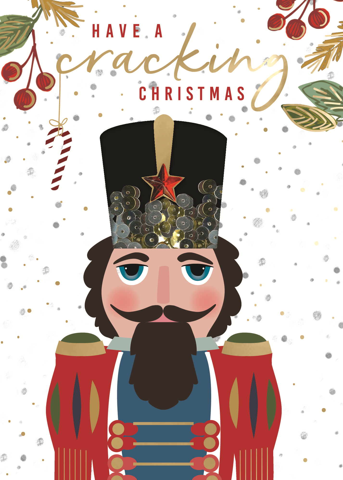 Nutcracker Soldier Cracking Hand-Finished Foiled Christmas Card