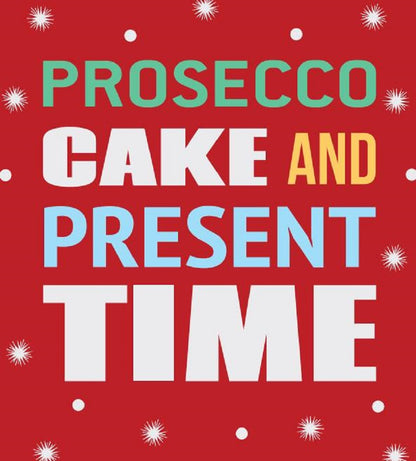 Prosecco Cake & Present Time Funny Foiled Christmas Card