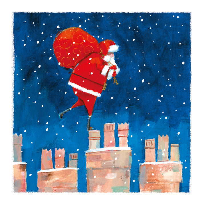 Box of 12 Assorted Santa's Busy Xmas Eve Square Christmas Cards