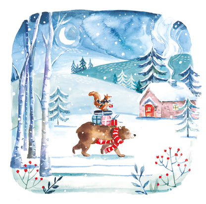 Box of 12 Xmas Brown Bear Assorted Christmas Cards