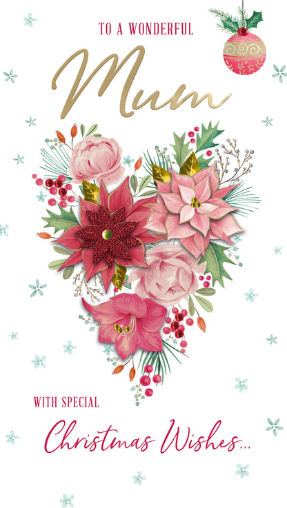 To A Wonderful Mum Embellished Christmas Card Hand-Finished