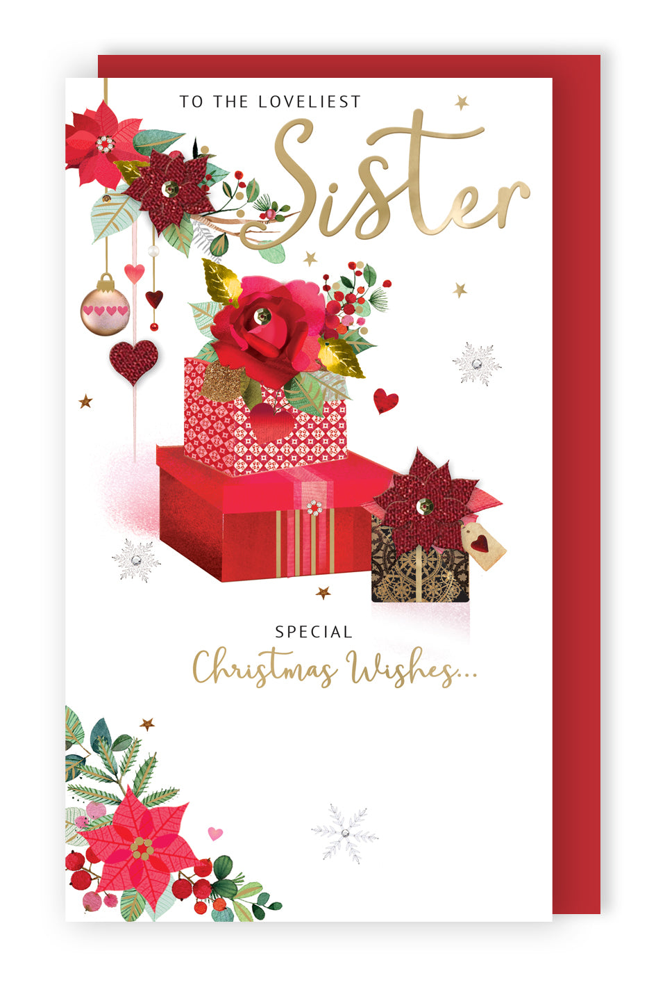 To The Loveliest Sister Embellished Christmas Card Hand-Finished