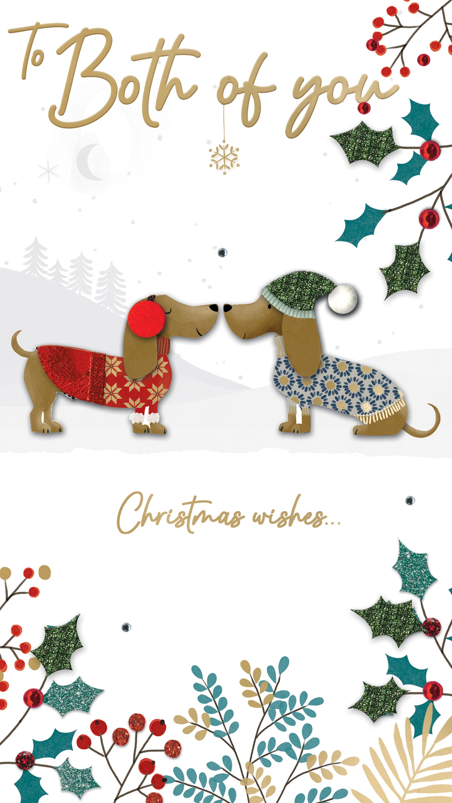 Both Of You Dachshund Embellished Christmas Card Hand-Finished