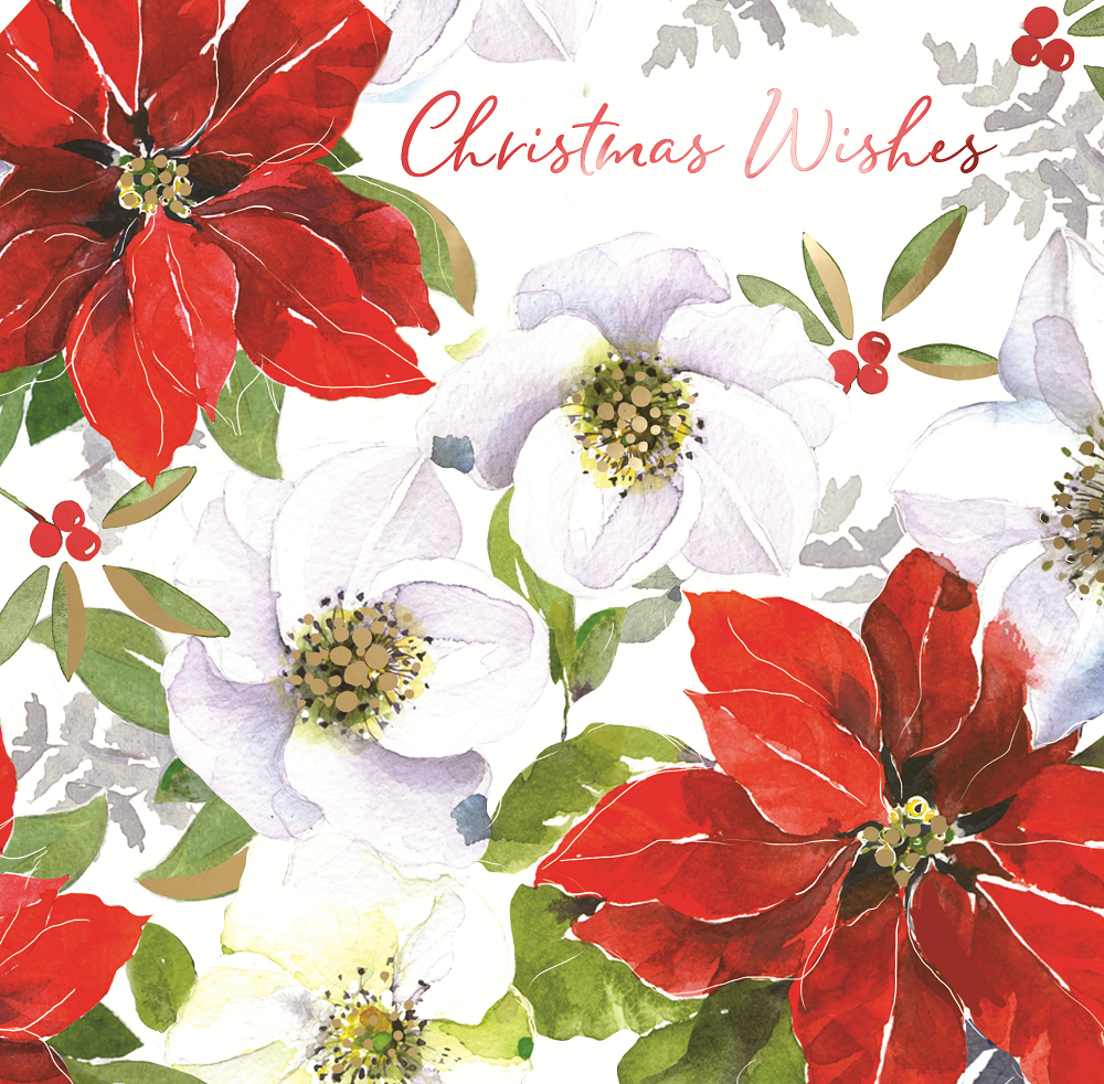 Xmas Poinsettia Luxury Hand-Finished Christmas Card