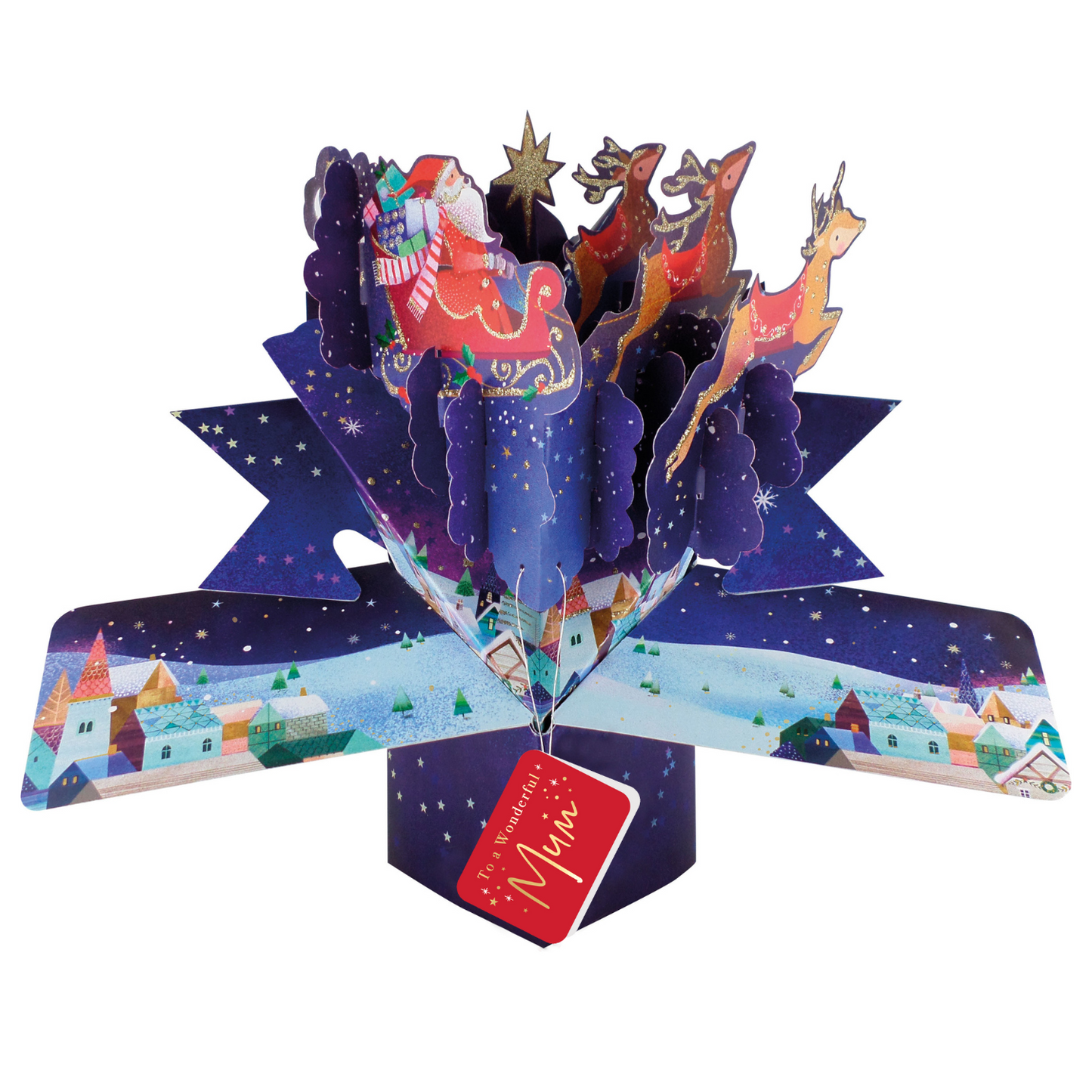 Mum Christmas Card 3D Santa & Sleigh Pop Up Christmas Card