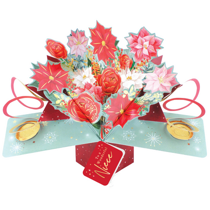 Niece Christmas Card 3D Festive Bouquet Pop Up Christmas Card