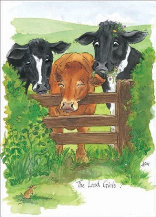 The Land Girls! Munching Cows Alison's Animals Cartoon Greeting Card