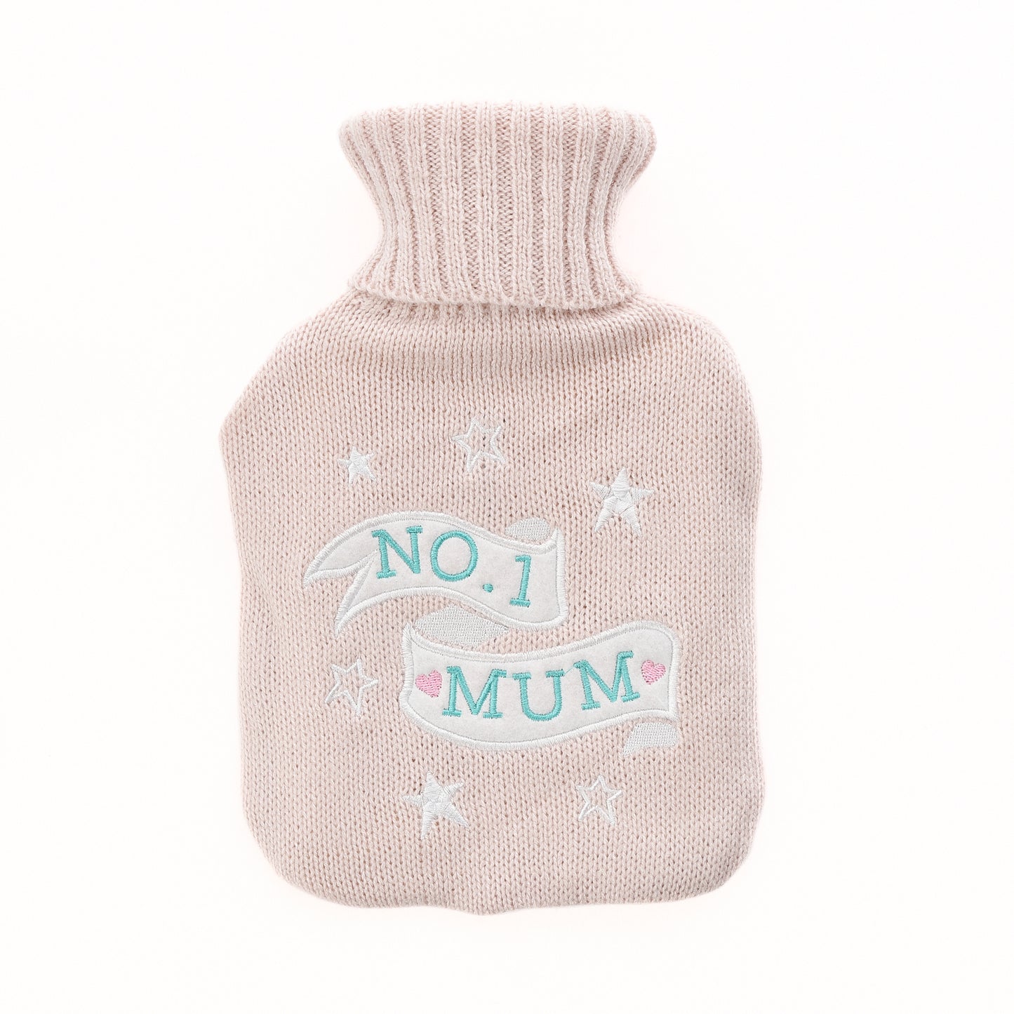 No.1 Mum Dusky Pink Hot Water Bottle With Knitted Cover