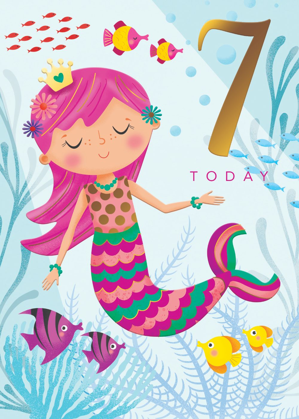 Girls 7 Today Mermaid Gold Foiled 7th Birthday Greeting Card – Love Kate's