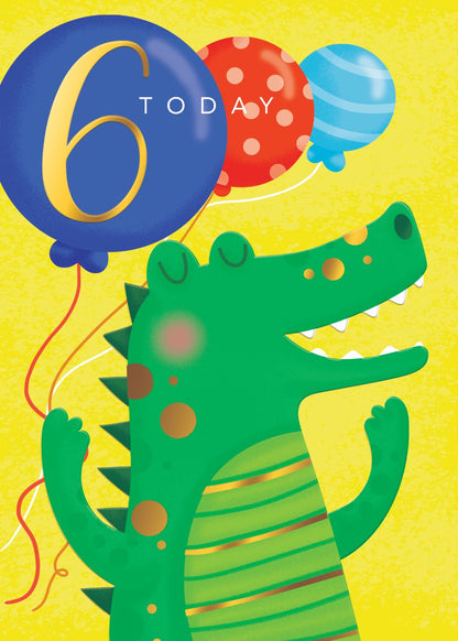 Boys 6 Today Crocodile Gold Foiled 6th Birthday Greeting Card