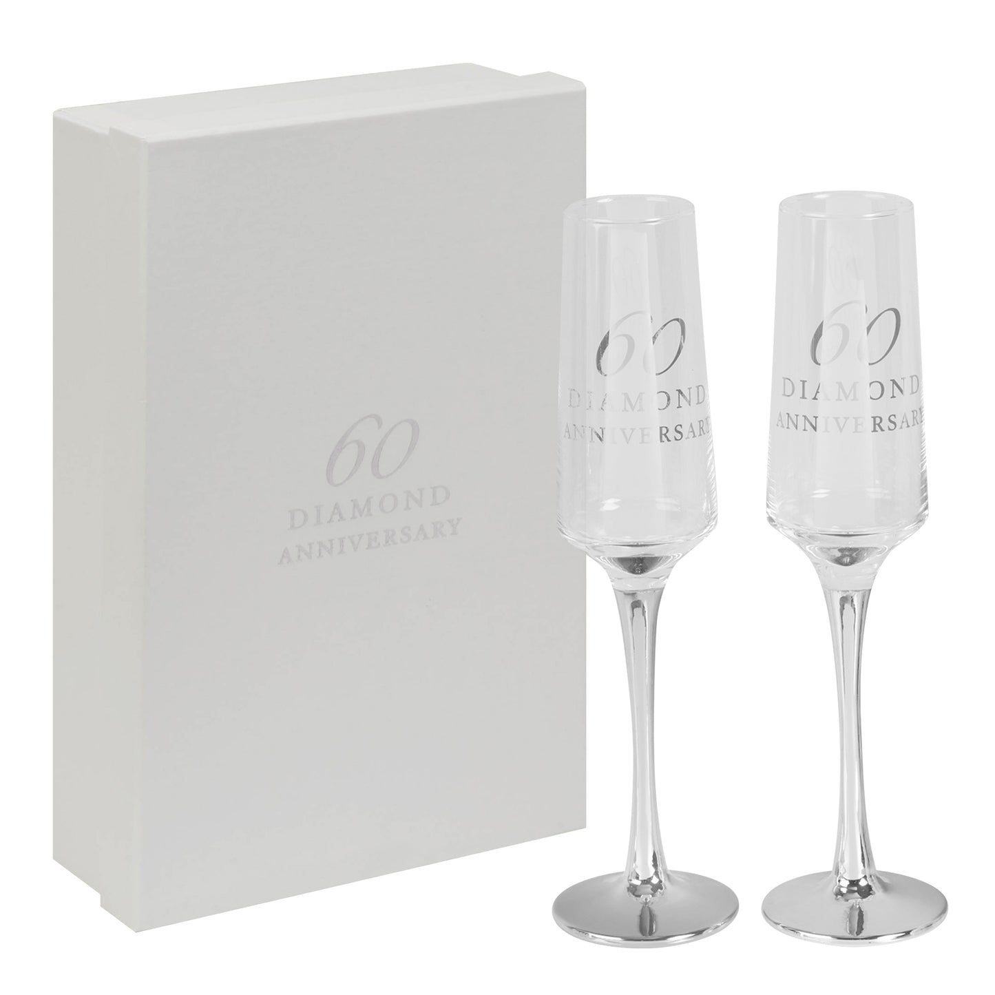 Diamond 60th Wedding Anniversary Flute Glasses & Gift Box