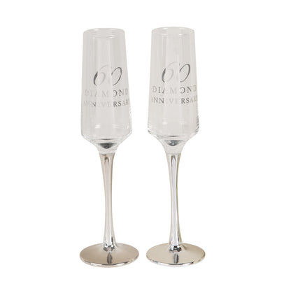 Diamond 60th Wedding Anniversary Flute Glasses & Gift Box