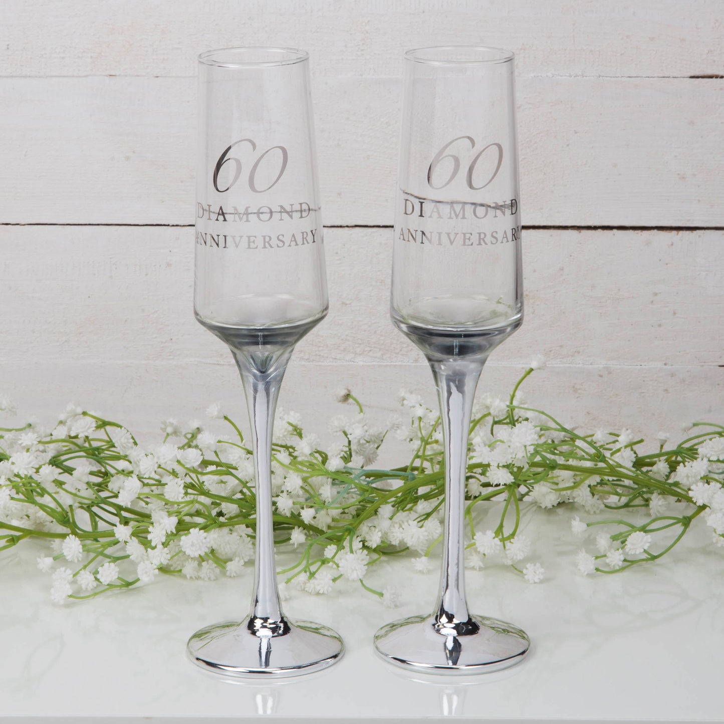 Diamond 60th Wedding Anniversary Flute Glasses & Gift Box