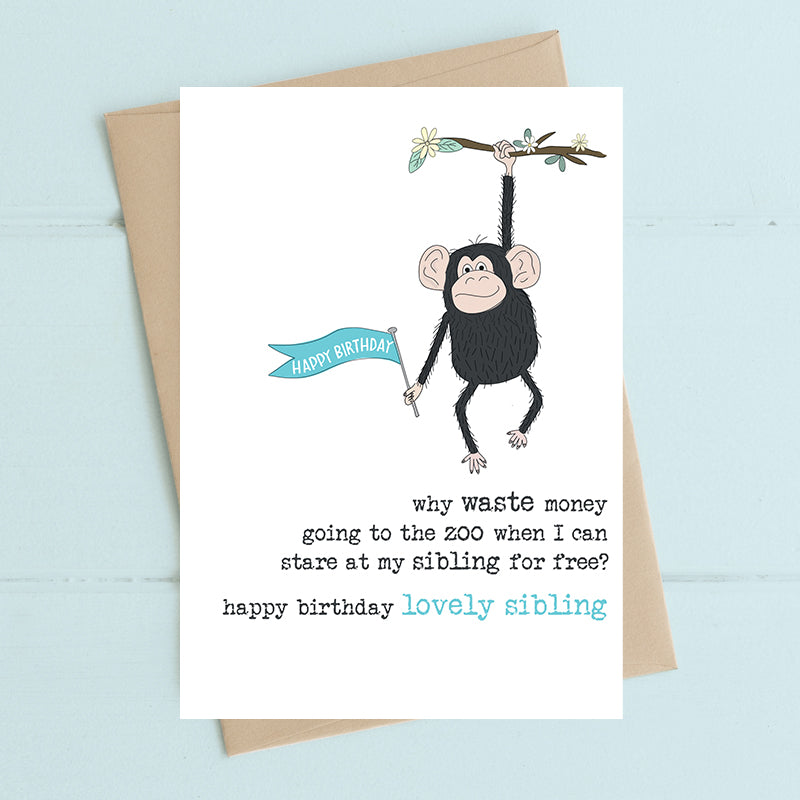 Lovely Monkey Sibling Birthday Greeting Card